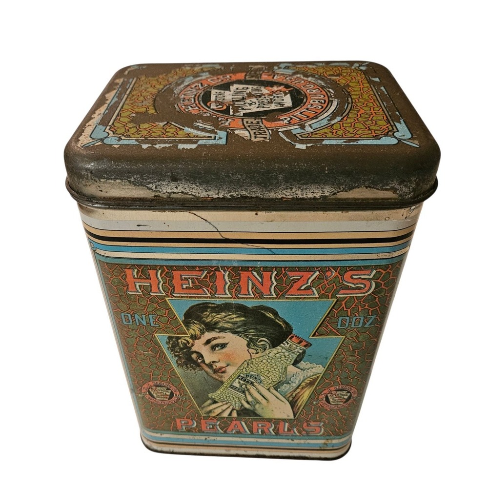 Vintage Cheinco Heinz Pearls Advertising Canister Metal Tin Litho Pittsburgh PA